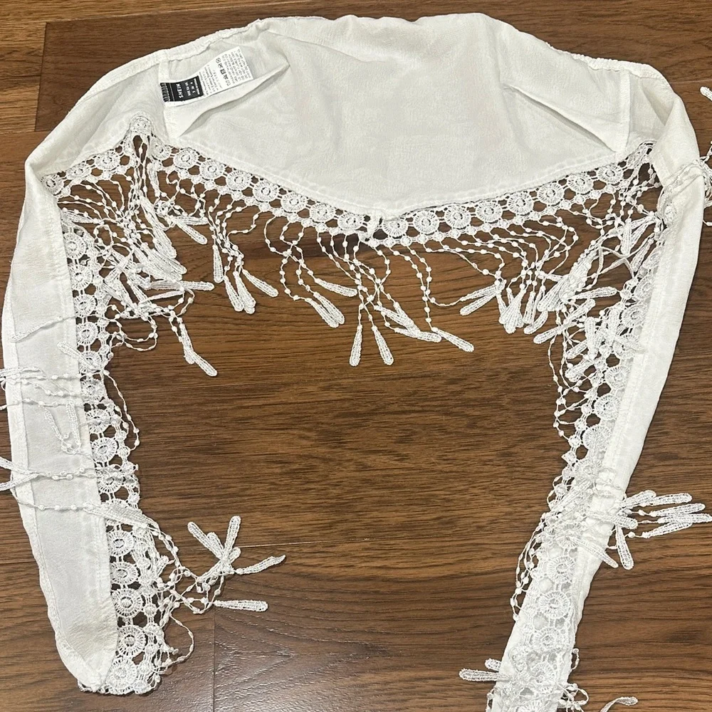White Lace Fringe Bandeau tie Top s